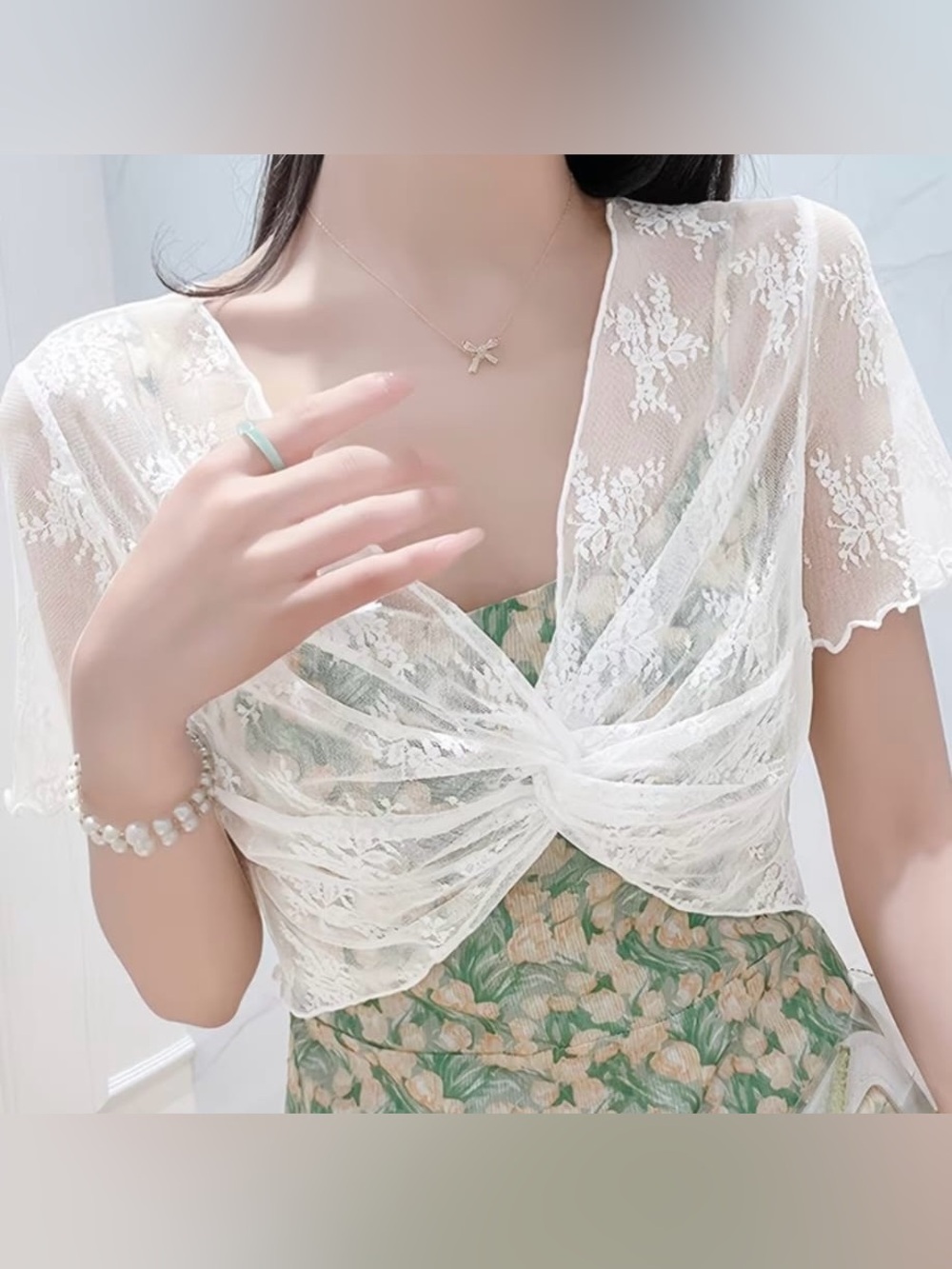 Sheer White Lace Cropped Bolero